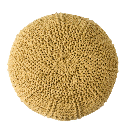 YUNY Knitted Cotton Round Pouf with Modern Design in Yellow, 20 x 20 inches