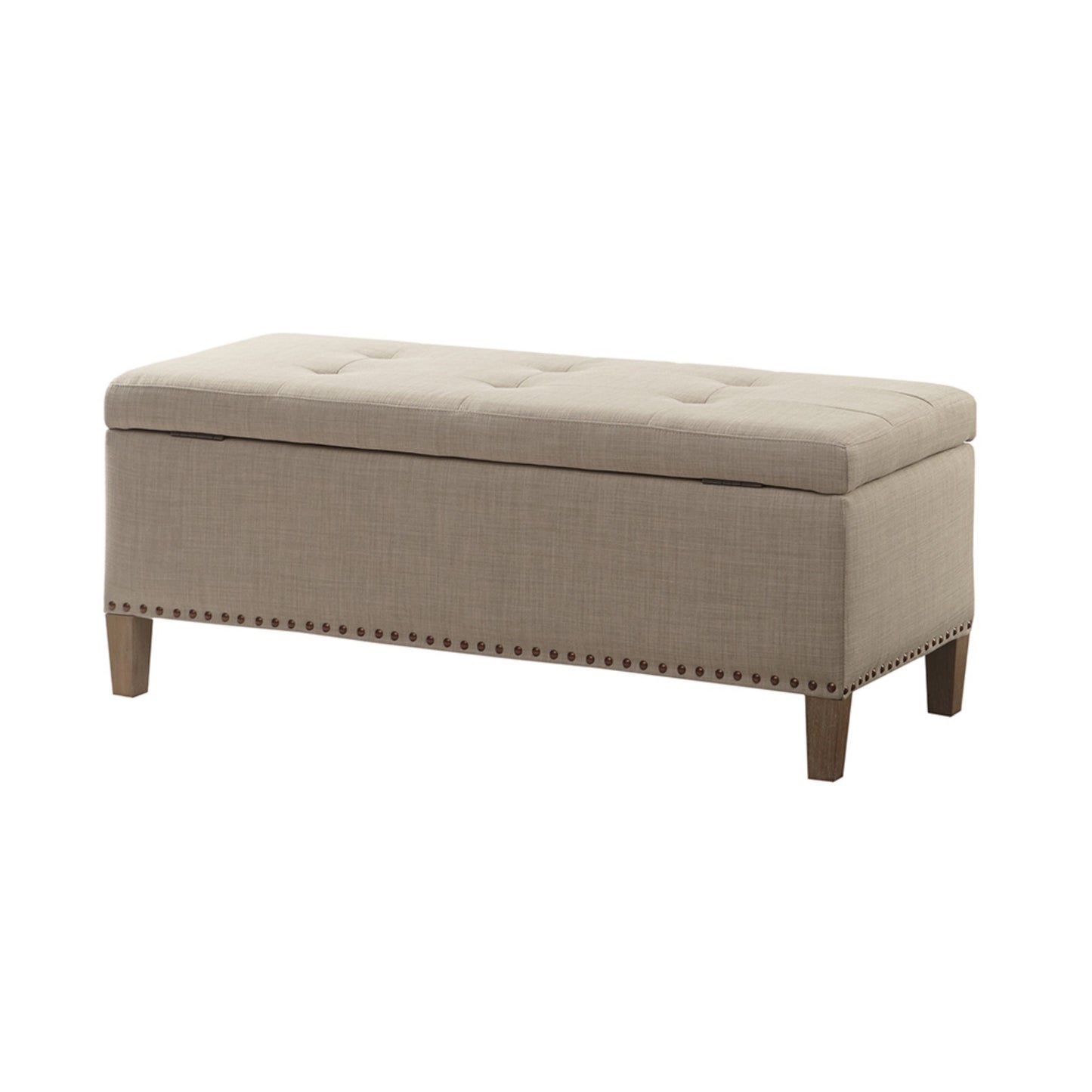 Modern Tufted Top Soft Close Storage Bench with Button Detailing in Light Grey Linen