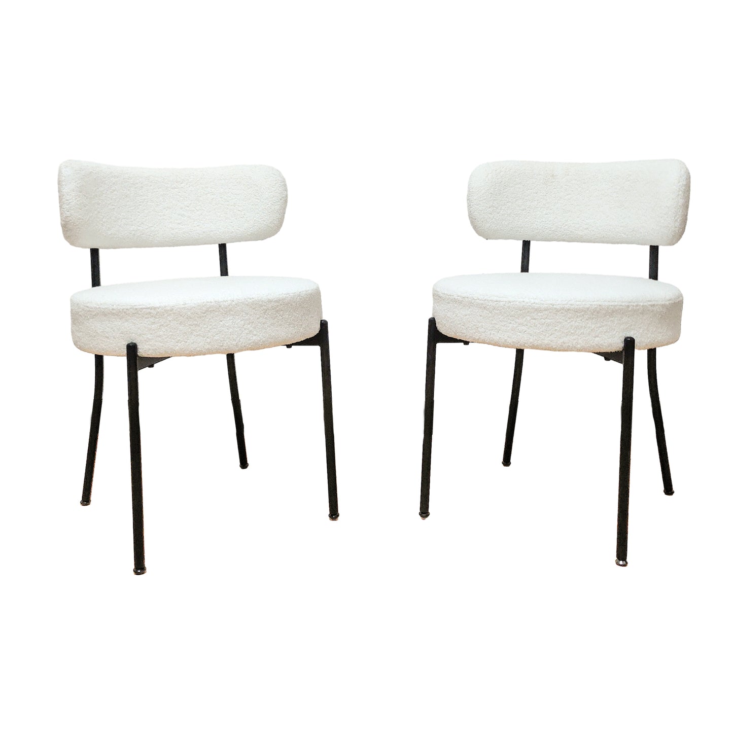 Mid-Century Modern White Dining Chair Set of 2 with Curved Backrest and Black Metal Legs