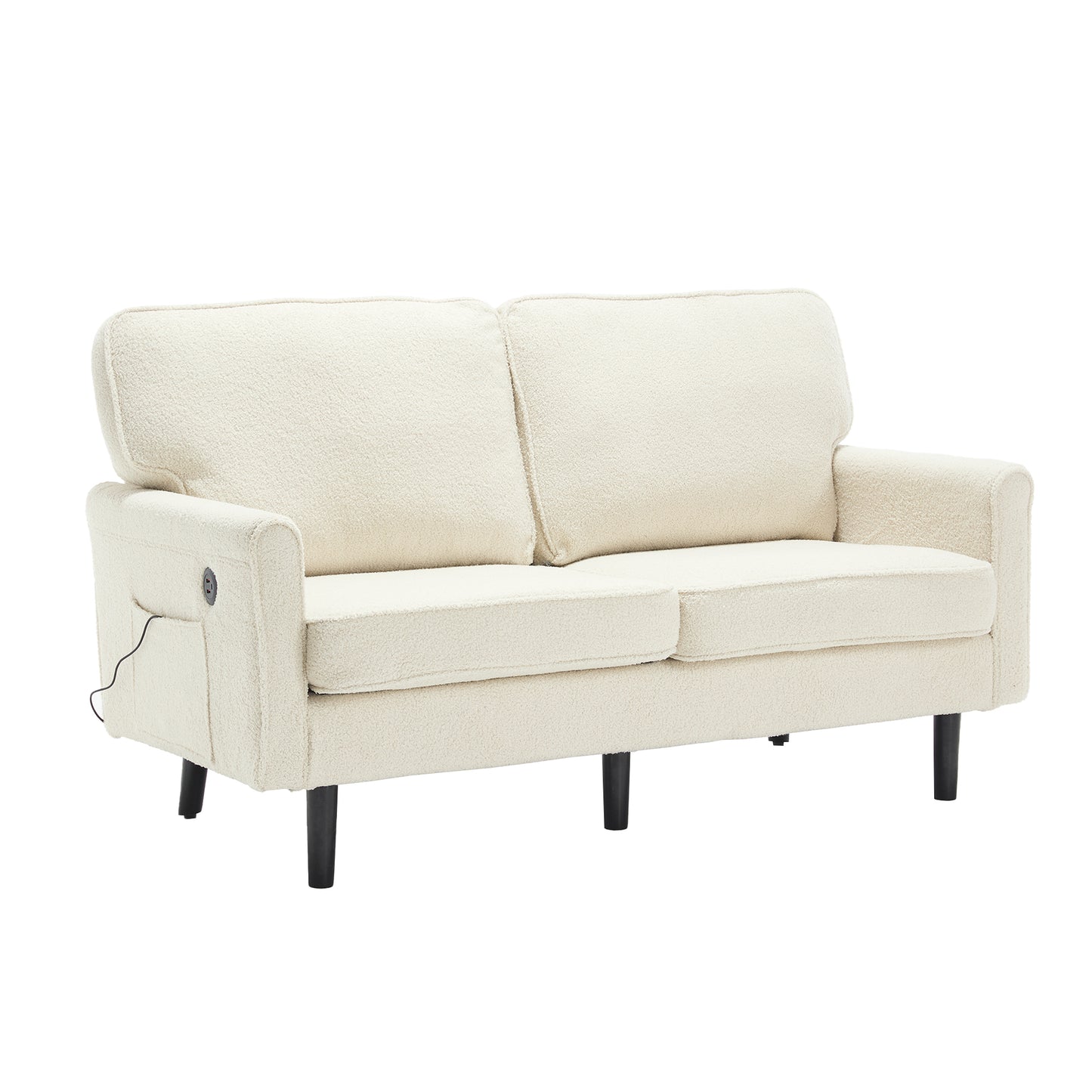 Mid Century Modern Loveseat Sofa with USB, Removable Pillow Cover in Beige Boucle, 56.3-Inch