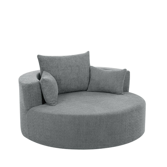 Modern Accent Swivel Barrel Chair with Removable Pillows, Grey Chenille, 56.3x56.3x35.5 in