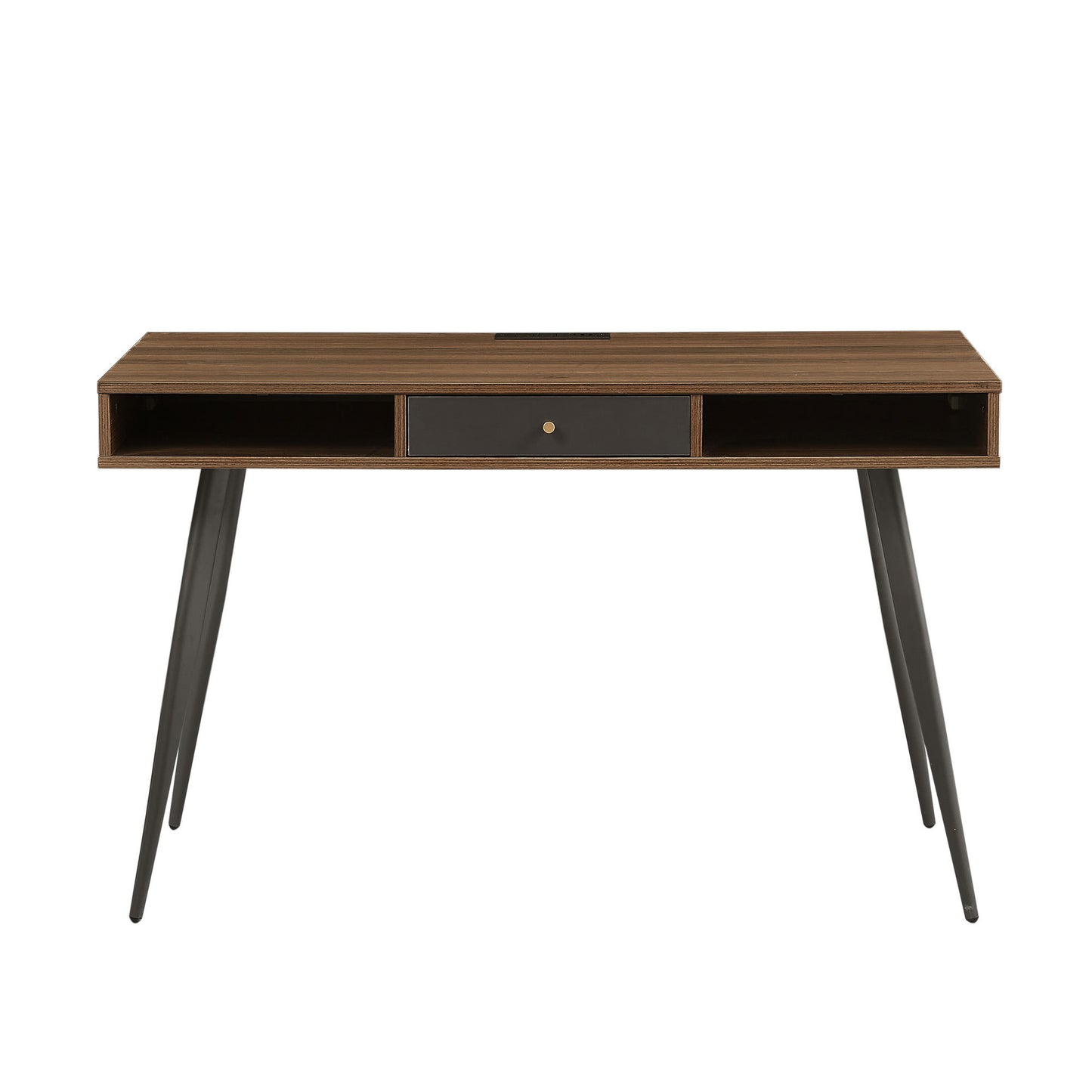 Mid Century Desk with USB Ports and Power Outlet, Modern Writing Study Desk with Drawers, Multifunctional Home Office Computer Desk Walnut