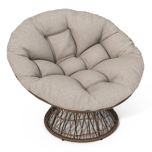 Ergonomic Wicker Chair with Cloud Density Cushion and Swivel, Brown Base, 2 Colors