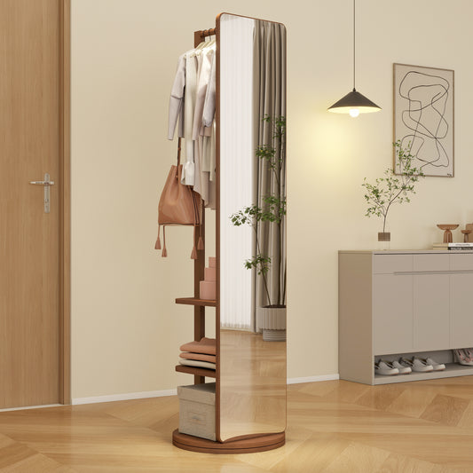 Full-length mirror, rubber wood + mirror, 68.8*19.6 inches (mirror width: 15.7 inches) large full-length mirror, easy to dress, organize and place in the bedroom/living room/office/cloakroom (walnut)