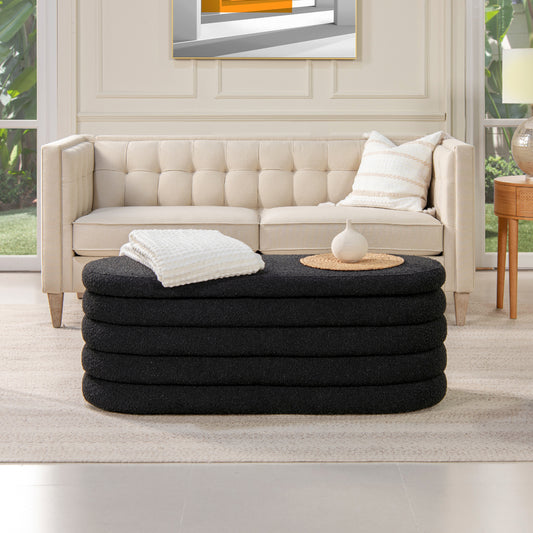 Fuji 49' Upholstered Oval Storage Bench, Ebony Black Boucle