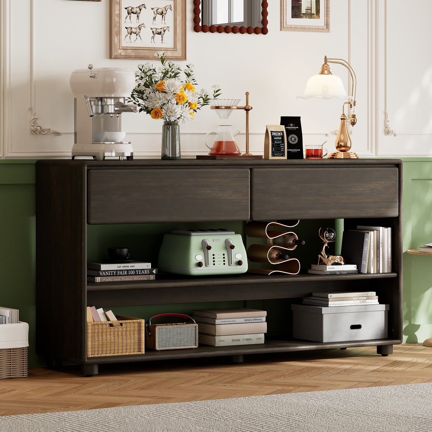 TREXM Console Table for Entryway, Vintage Entryway Table with Drawers and Shelves, Perfect Console Tables with Storage for Entryway, Hallway, Living Room (Espresso)