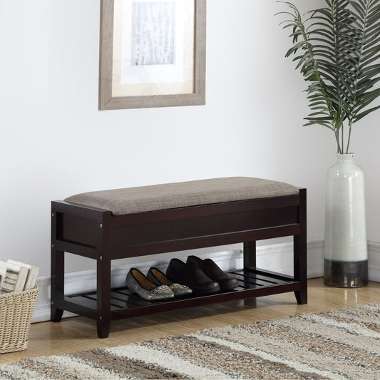 Rouen Seating Bench with Shoe Storage, Espresso