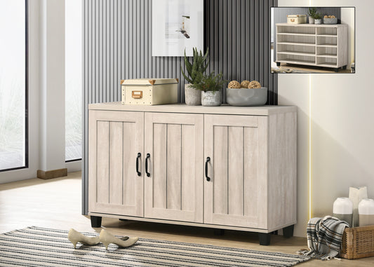 Corby 45' Dusty Gray Oak Finish 3-Door Shoe Cabinet