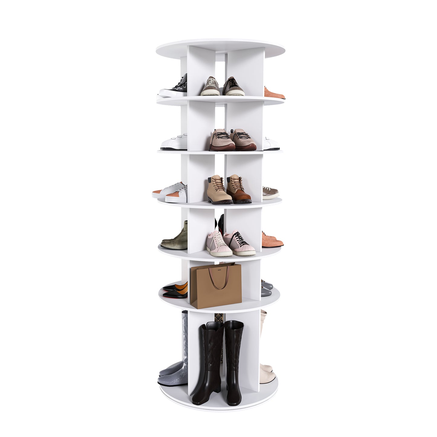 6-Tier Spinning Shoe Rack, Free Standing 360° Revolving Shoe Organizer,white
