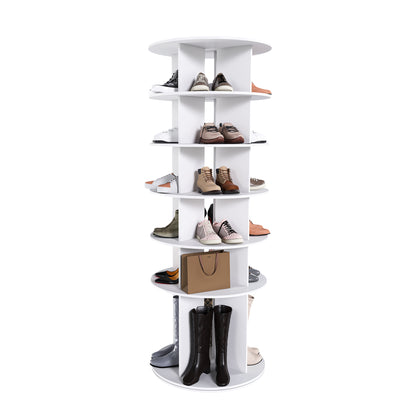 6-Tier Spinning Shoe Rack, Free Standing 360° Revolving Shoe Organizer,white