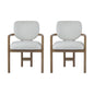 Dining Chairs Set of 2 Upholstered Arm Chairs, Rubber Wood Accent Chairs White Fabric Seating, 300 LBS Weight Capacity