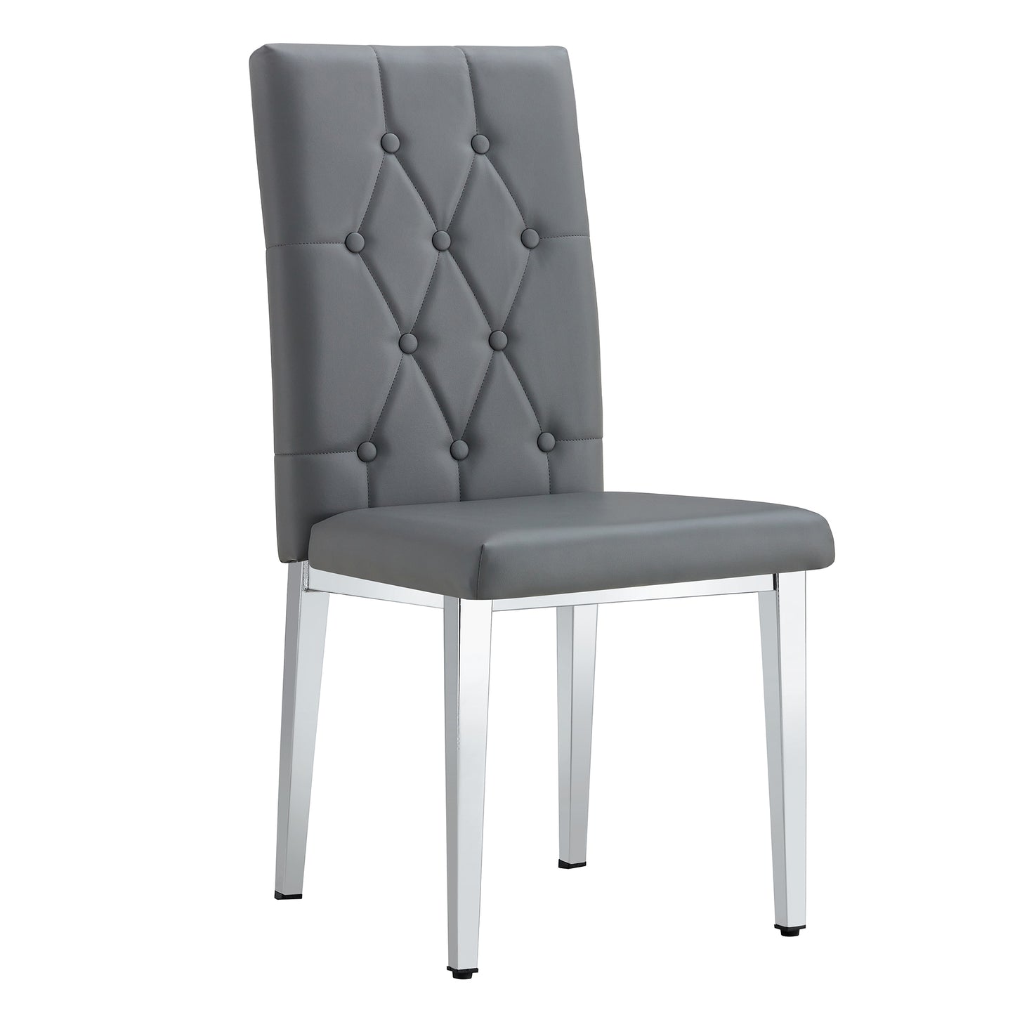 4 piece set of gray armless dining chairs brings a touch of elegance and mystery to the dining area with its deep gray tone,The grid and buckle design of the back add a vintage yet fashionable touch