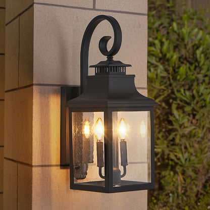23'(H) 1-Pack Outdoor Wall Lantern Light – Vintage Black Metal Sconce with Clear Seeded Glass for Porch, Patio, and Garden (Bulb Not Included)