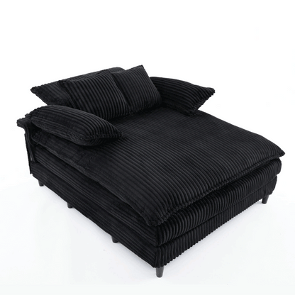 [NEW ARRIVED] [VIDEO PROVIDED] 54.75' W Oversized Chaise Lounge Chair,Fluffy cushioned sofa bed,Deep Seat,Corduroy,2 Pillows,4 gears can be adjusted,Leisure Sleeper Sofa Chair for Living Room, Black