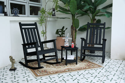 Outdoor Rocking Chair Set with Side Table, 3-Piece Rocking Chair Set with Wood-Texture,All Weather-resistant,Black (includes 2 Rocking Chairs and 1 Table)