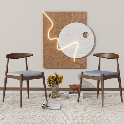 Set of 2 Rubberwood Dining Chairs with Ergonomic Backrest & Comfort Cushions, Walnut+Light Gray (same sku: 59296.00FDBEI)