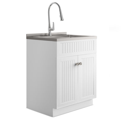 Beckham - 28' Laundry Cabinet with Faucet and Stainless Steel Sink - White