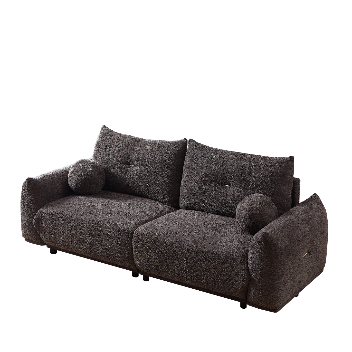 Mid-Century Modern Lamb's Wool 2-Seater Cushion Sofa in Gray Fabric with Cushions and Ball Pillows