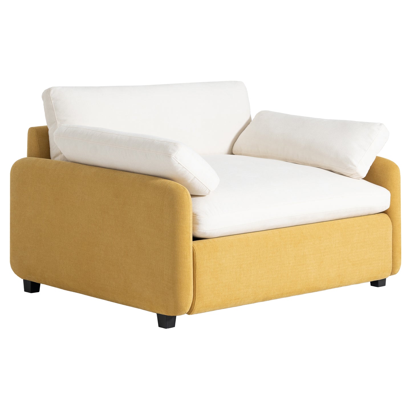 Modern Oversized Chenille Armchair with Color Blocking and Pillows, 50*43' in Cream and Yellow