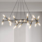 41' Black & Golden Modern Chandelier Light Fixture, Branch Design with Frosted Tubes, Black Cords, Adjustable Height Pendant Light for Dining Room, Living Room, or Kitchen Island (Bulb Not Included)