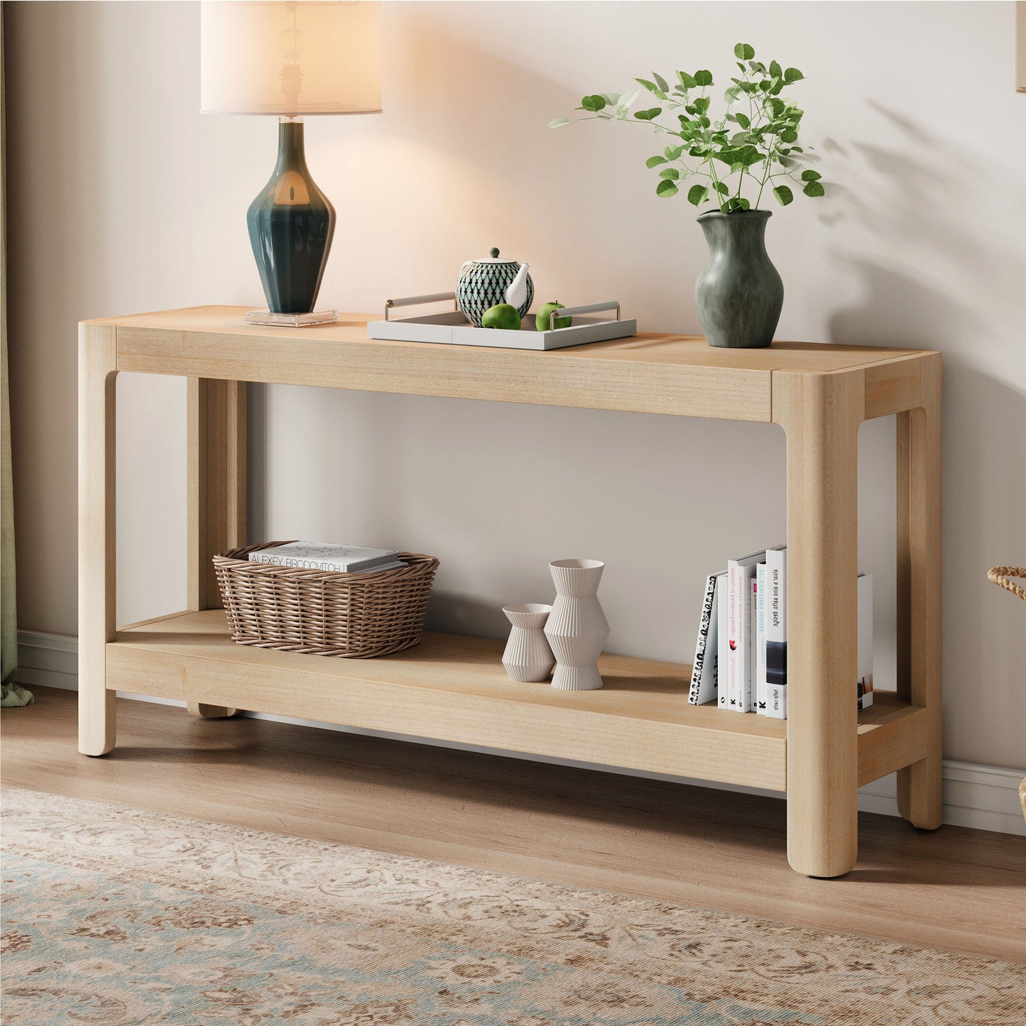 Mirod Modern Farmhouse Console Table,Elegant Minimalist Design with Premium Wood Veneer and Rounded Corners