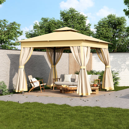 TREXM 10x10 Outdoor Gazebo Tent with Double Roofs, Patio Gazebo with Mosquito Netting, Patio Canopy for Backyard, Garden, Lawn and Deck (Beige)
