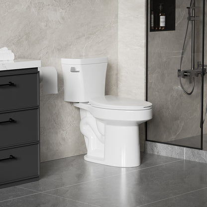 1.28 GPF Tornado Flush Two-piece Toilet for bathrooms,Siphonic Side Press Single Flush,17'ADA Comfort Chair Height Seat, S-trap 12',Rimless Bowl with Soft Closing Seat,Easy-to-Use,Gloss White GW-004