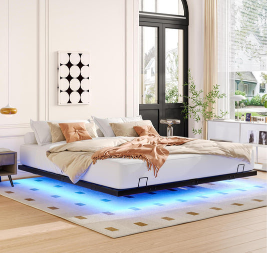 King Size Floating Bed Frames with LED Lights, Metal Platform Bed , Solid and Stable, Noise Free, No Box Spring Needed, Easy Assembly (King)