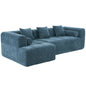 Modern Modular Sofa with Deep Seating, Two Side Pockets, and Plush Pillows in Blue Chenille Fabric, 101.2'