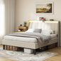 Queen Size Platform Bed Frame with Fabric Upholstered Headboard and Wooden Slats Support, Fully Upholstered Mattress