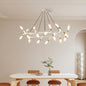 41' White & Golden Modern Chandelier Light Fixture, Branch Design with Frosted Tubes, Black Cords, Adjustable Height Pendant Light for Dining Room, Living Room, or Kitchen Island (Bulb Not Included)