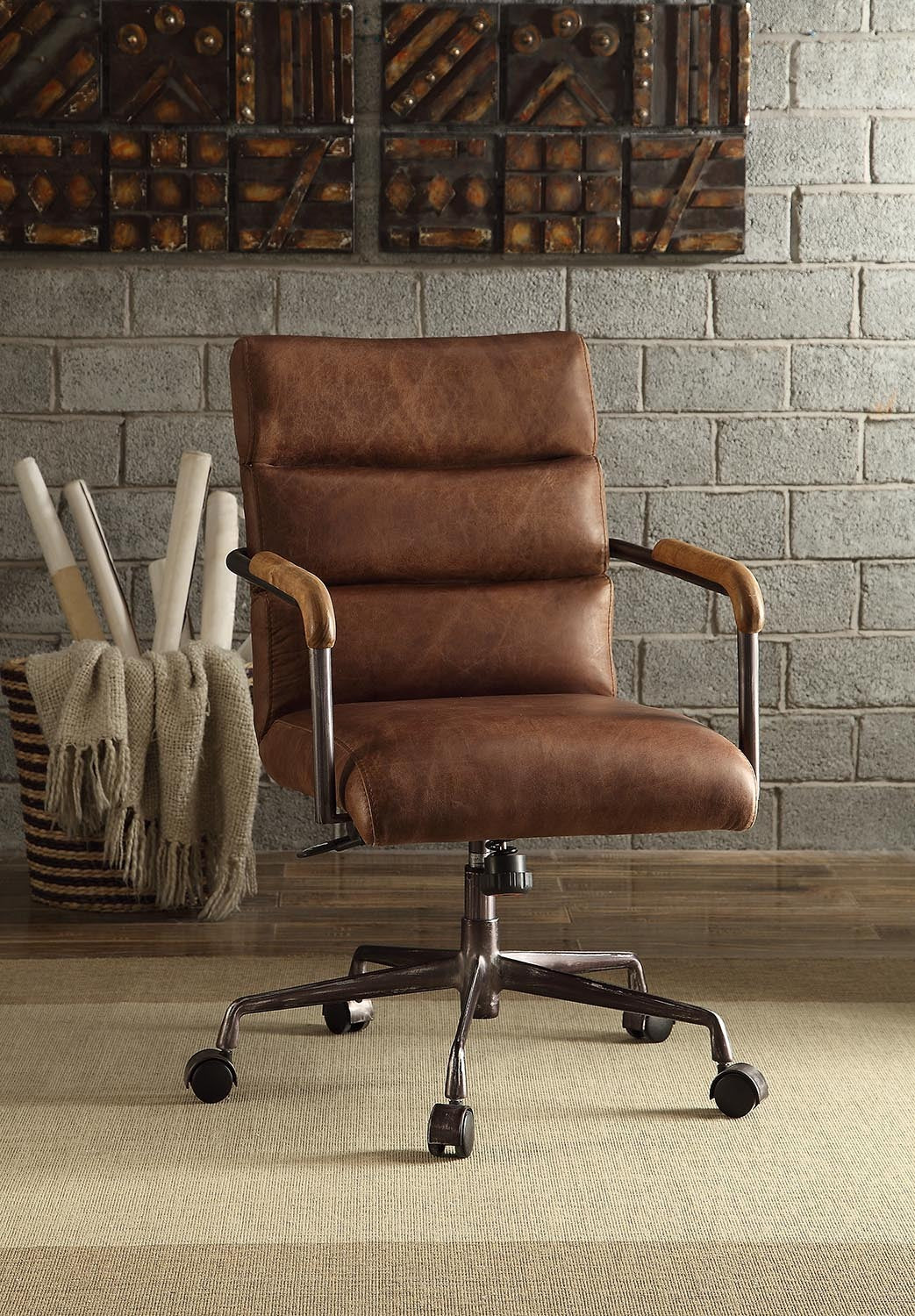 Retro Brown Swivel Office Chair with 5-Star Base