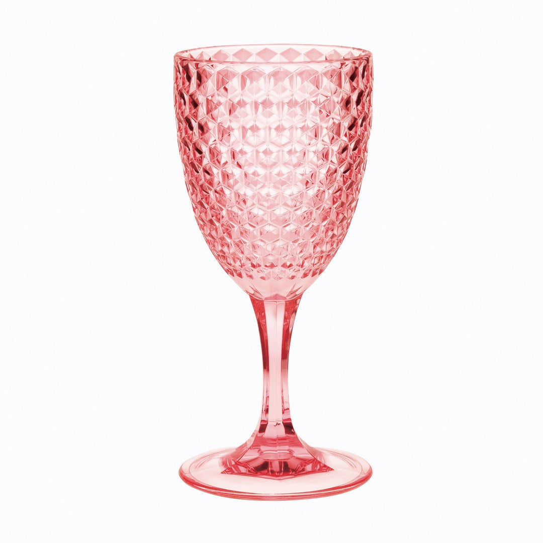 Diamond Cut Plastic Wine Glasses Set of 4, BPA Free Acrylic, Unbreakable Pink Wine Glasses, 12oz