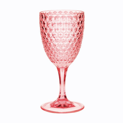 Diamond Cut Plastic Wine Glasses Set of 4, BPA Free Acrylic, Unbreakable Pink Wine Glasses, 12oz
