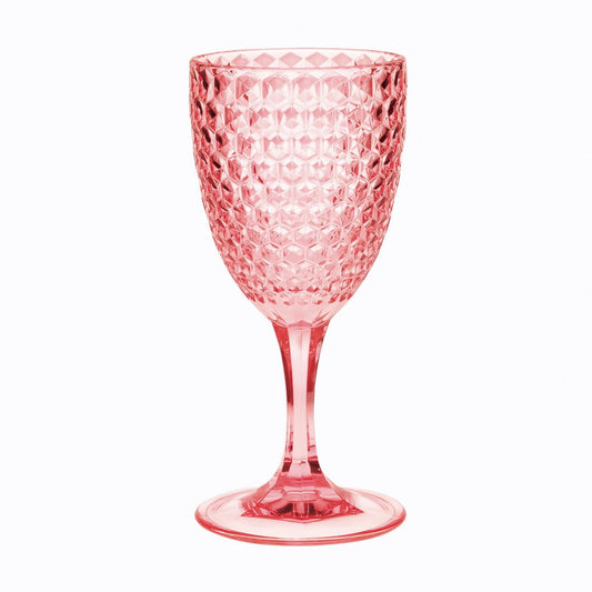Diamond Cut Plastic Wine Glasses Set of 4, BPA Free Acrylic, Unbreakable Pink Wine Glasses, 12oz