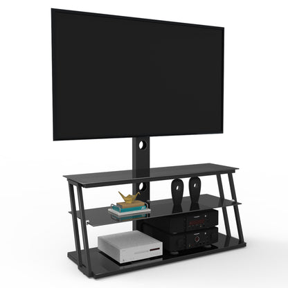 Multi-Function Adjustable TV Stand Black Tempered Glass