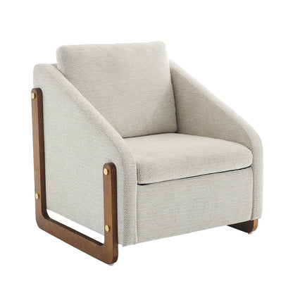 Modern Upholstered Armchair with Wooden Side Frame, Cushioned Chenille Fabric Accent Chair, Beige