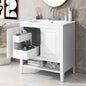 30' Bathroom Vanity with Sink, Multi-functional Bathroom Cabinet with Doors and Drawers, Solid Frame and MDF Board, White