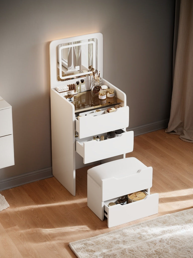 (48CM) 3 in 1 Vanity Desk with Plip Top Mirror,Small Make Up Vanity Set with Visible Glass Desktop,Compact Makeup Vanity with 3 Drawers,Dressing Table for Bedroom,Vanity,Gift for Mother's day