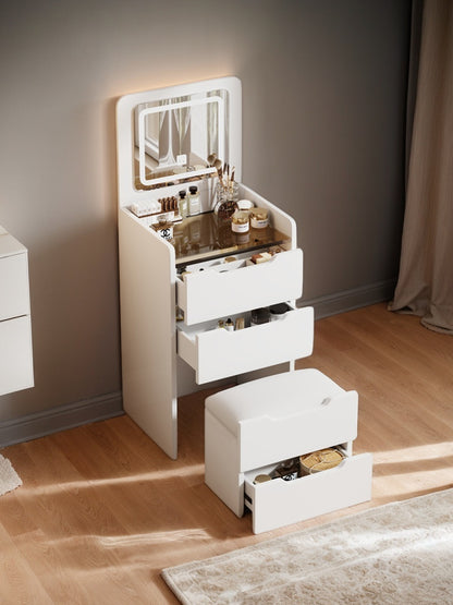 (48CM) 3 in 1 Vanity Desk with Plip Top Mirror,Small Make Up Vanity Set with Visible Glass Desktop,Compact Makeup Vanity with 3 Drawers,Dressing Table for Bedroom,Vanity,Gift for Mother's day