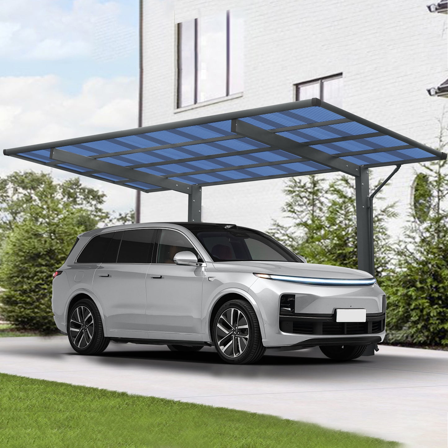 Outdoor Carport, 17.44FT*9FT*11FT Single  Carport Aluminum Metal Frame and Polycarbonate Panels Car Port for Outdoor Driveway Car, Truck