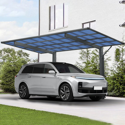 Outdoor Carport, 17.44FT*9FT*11FT Single  Carport Aluminum Metal Frame and Polycarbonate Panels Car Port for Outdoor Driveway Car, Truck