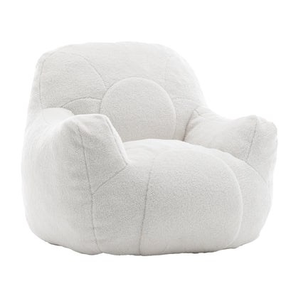 Comfy Bean Bag Chair with Filler, Tufted Memory Foam Sofa in White Teddy Fabric, Fluffy and Cozy Seating for Dorm, Apartment, or Living Room