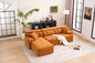 LY-029B Convertible Chaise Sectional Sofa, Full Compression Sponge Modular Couch for Apartment Living Room,Orange 3-Seater with Wood Grain Chenille, 2 Pillows Included, 86'L