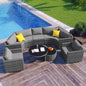 GO 9-Pieces Outdoor Half-moon Patio Sofa Set, Round Sofa Set, Modern Style Sofa, Gray Wicker
