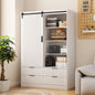 Tall Bedroom Armoire Wardrobe Closet Clothing Storage Cabinet with Hanging Rod Barn Door Drawers Open Shelves,White