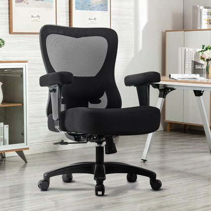 Big Office Chair,Large Ergonomic Executive Chair for Heavy Duty People, Computer Desk Task Chair with Wheels, Thick Seat Cushion Chair for Home Sturdy, Black