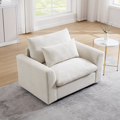 Beige Corduroy Deep Seat Single Sofa Accent Chair,Deep Seat Couch with Waist Pillow for Living Room/Apartment/Office