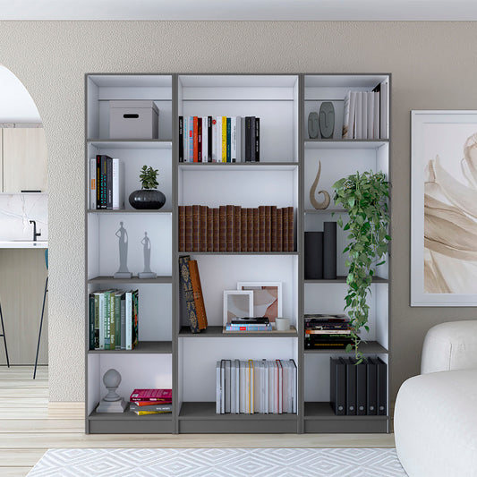 Davie 3 Piece Home Bookcase set, 60' Wide with 14 Shelves ,  Living Room Set Set Matt Gray - White