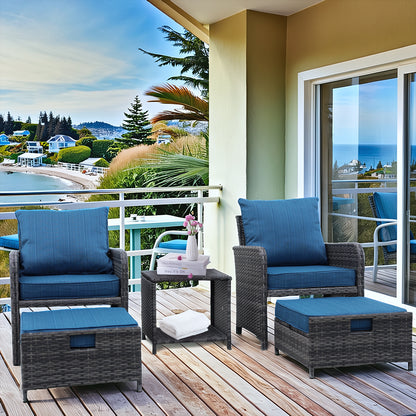 5 Pieces Wicker Patio Furniture Set Outdoor Patio Chairs with Ottomans Conversation Furniture with coffetable for Poolside Garden Balcony